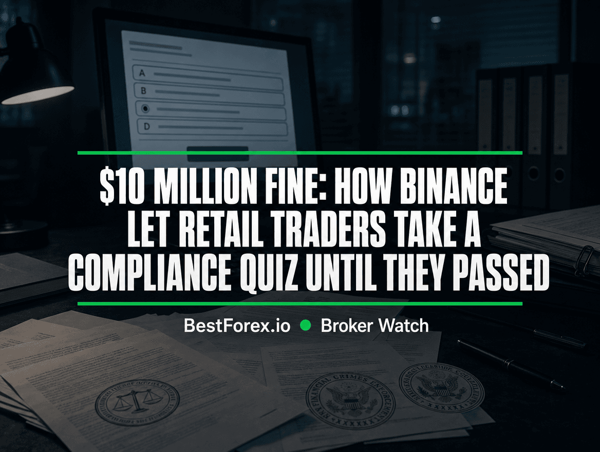 Trading interface and scattered compliance documents bearing regulatory seals — Binance Australia ASIC $10M penalty. BestForex.io Enforcement Report.