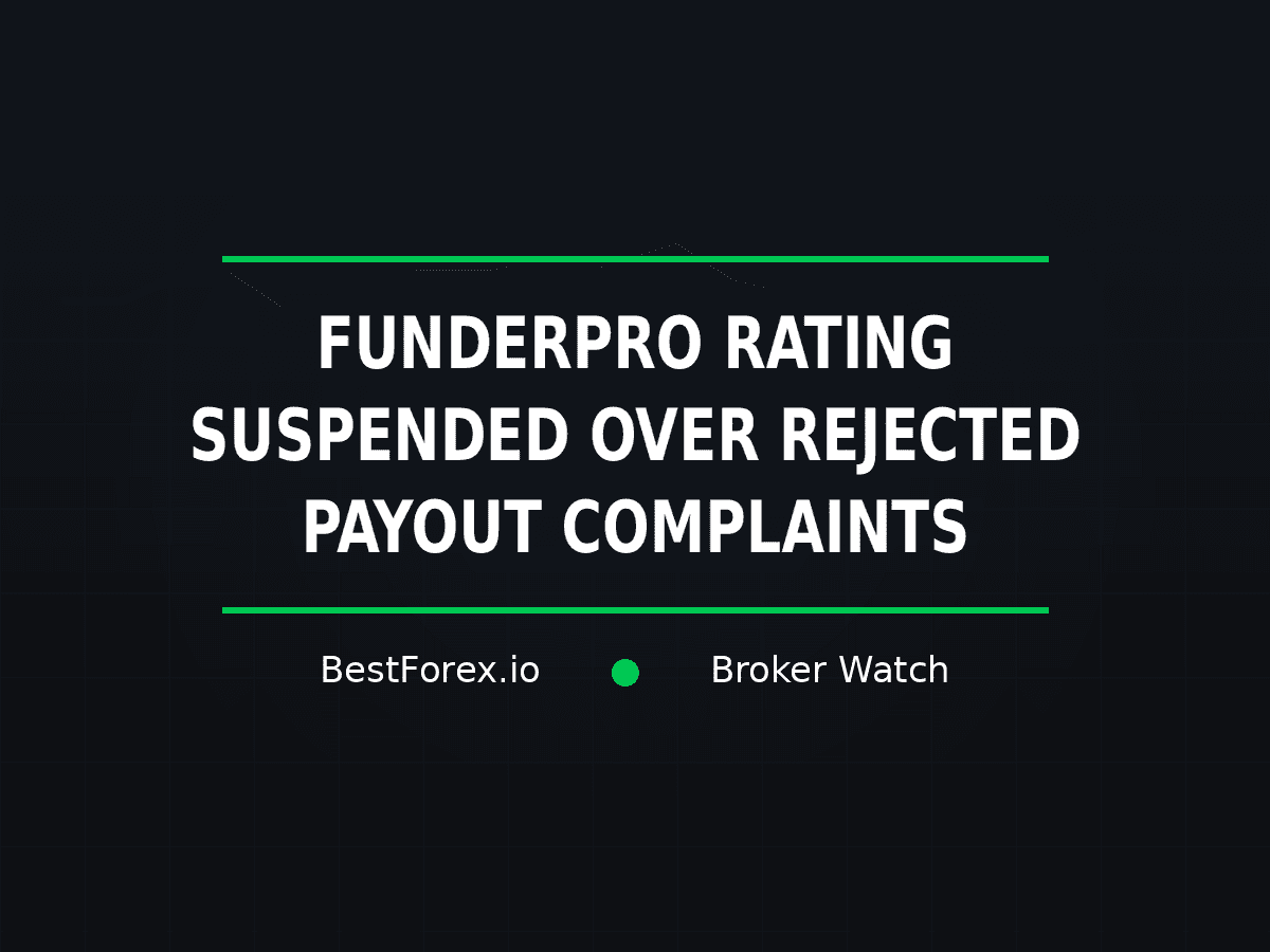 FunderPro rating suspended amid complaints alleging rejected payouts — BestForex.io Broker Watch
