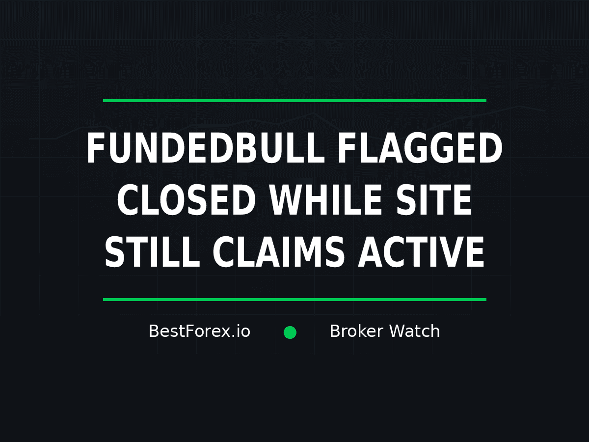 FundedBull is flagged closed by an industry tracker while its website still claims to be active — BestForex.io Broker Watch