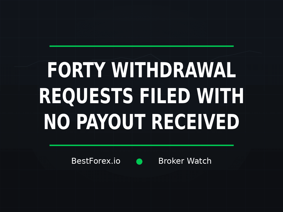 Next Step Funded cover reads “Forty withdrawal requests filed with no payout received” over a dark market-grid background