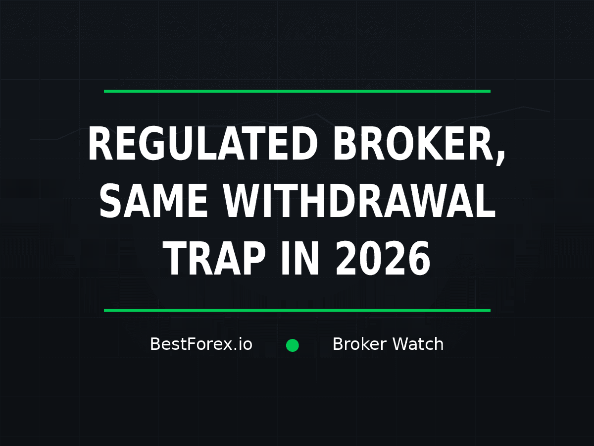 Libertex cover reads “Regulated broker, same withdrawal trap in 2026” over a dark market-grid background