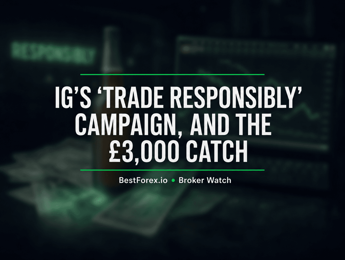 IG Trade Responsibly campaign with £3,000 incentive — BestForex.io Broker Watch editorial on responsibility messaging and sign-up bonuses